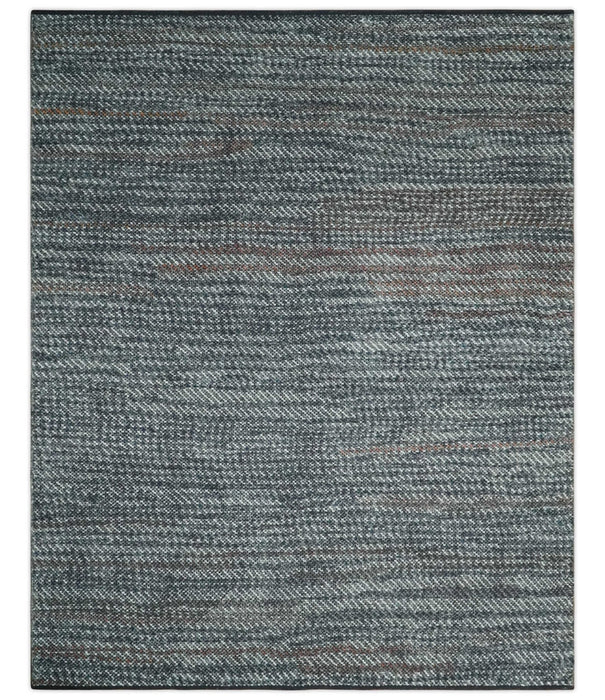 Ivory, Gray, Charcoal and Brown Antique Stripes Design Hand knotted 8x10 wool Area Rug