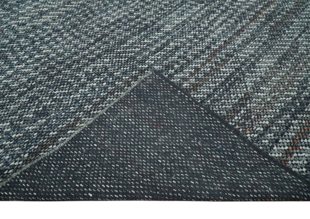 Ivory, Gray, Charcoal and Brown Antique Stripes Design Hand knotted 8x10 wool Area Rug