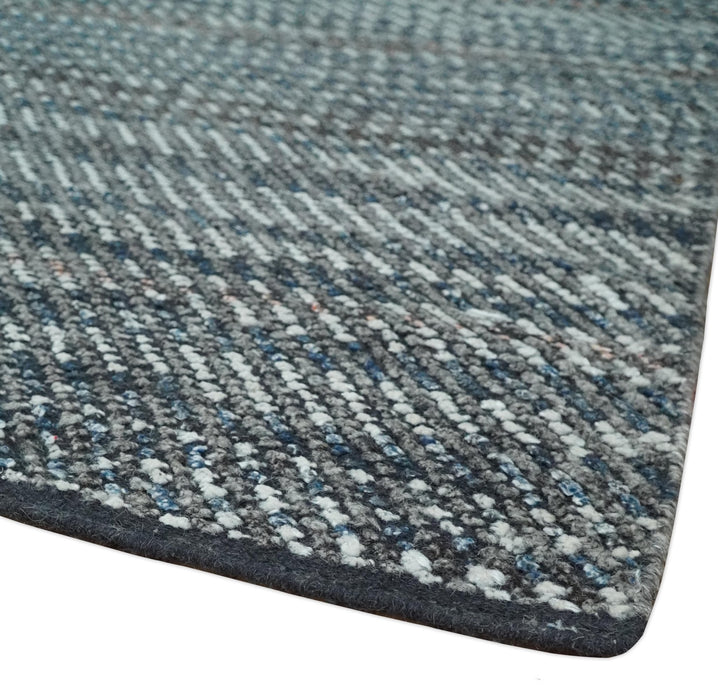 Ivory, Gray, Charcoal and Brown Antique Stripes Design Hand knotted 8x10 wool Area Rug