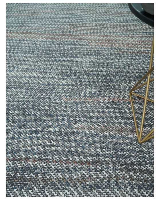 Ivory, Gray, Charcoal and Brown Antique Stripes Design Hand knotted 8x10 wool Area Rug