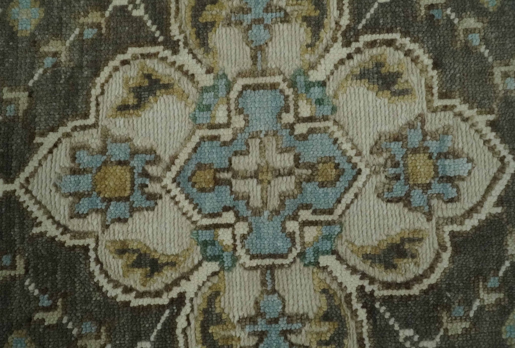 Ivory, Green and Beige Traditional Medallion Hand knotted Multi Size wool Area Rug