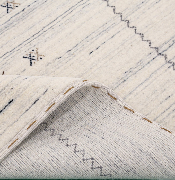 Ivory Modern Tribals Design Hand Loomed Wool Area Rug