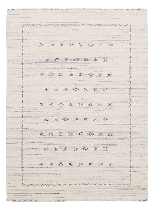 Ivory Modern Tribals Design Hand Loomed Wool Area Rug