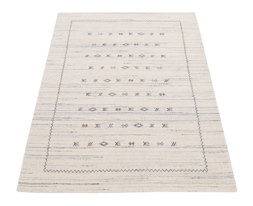 Ivory Modern Tribals Design Hand Loomed Wool Area Rug