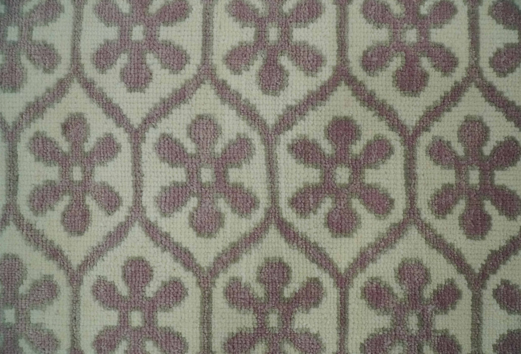 Ivory, Purple and Gray Hand Knotted Geometrical Floral 8x10 wool Area Rug