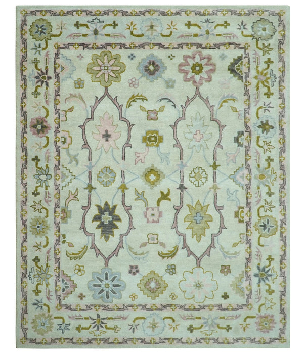 Ivory, Purple and Olive Floral Oushak Hand Tufted Custom Made wool rug