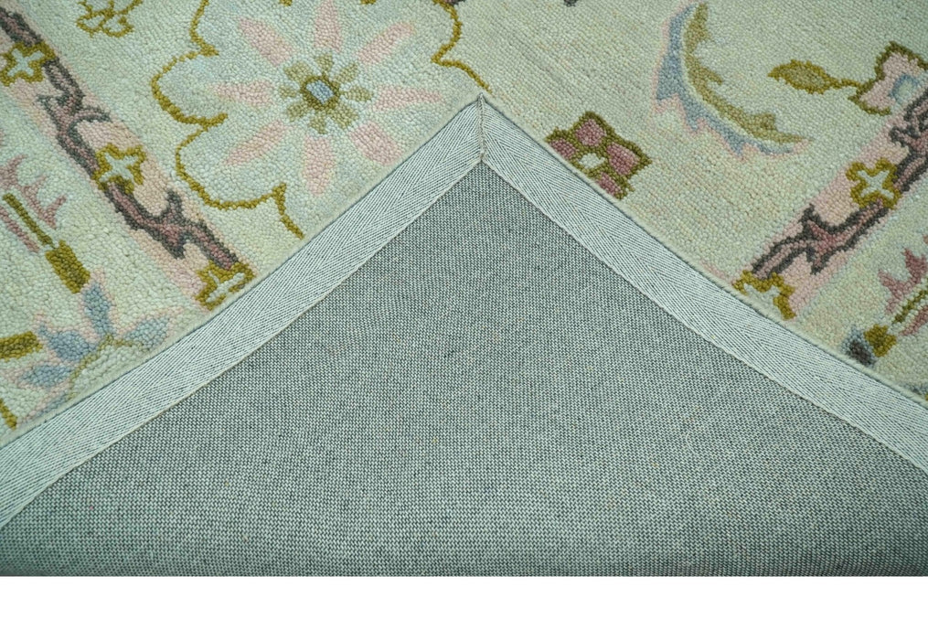Ivory, Purple and Olive Floral Oushak Hand Tufted Custom Made wool rug