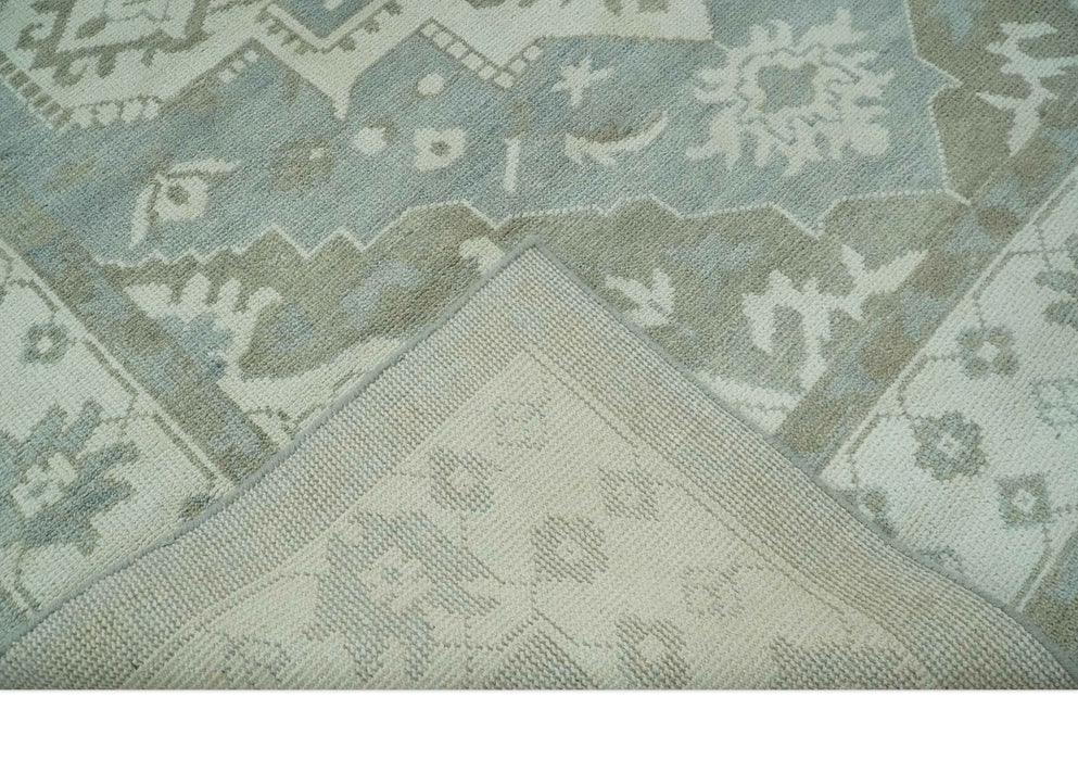 Ivory, Silver and Olive Traditional Heriz Medallion Hand Knotted Multi Size wool Area Rug