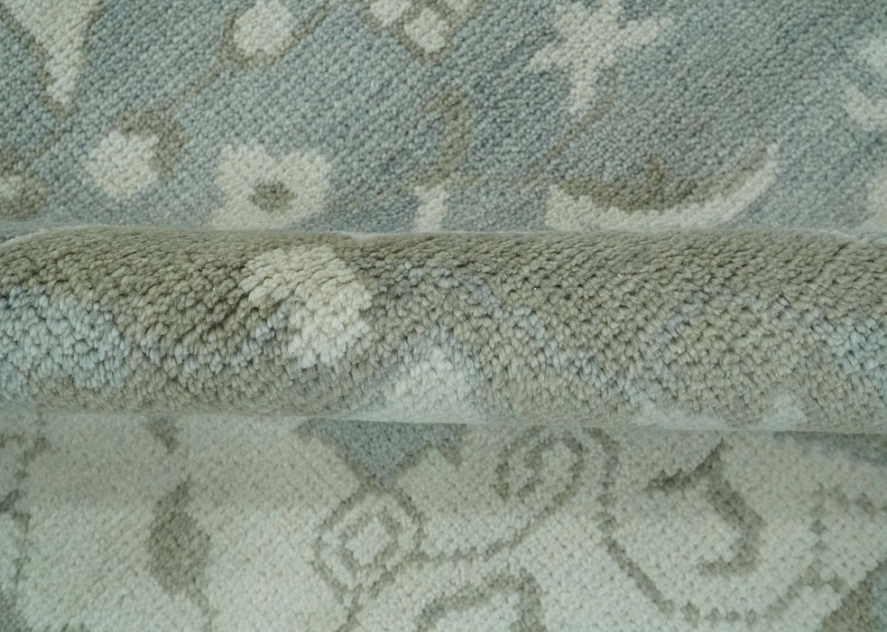 Ivory, Silver and Olive Traditional Heriz Medallion Hand Knotted Multi Size wool Area Rug