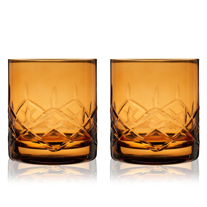 Admiral Crystal Rocks Glasses in Amber Set of 2