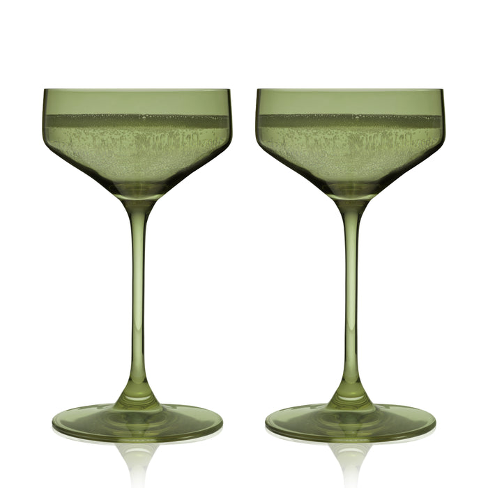 Reserve Nouveau Crystal Coupe Glasses in Sage Set of 2