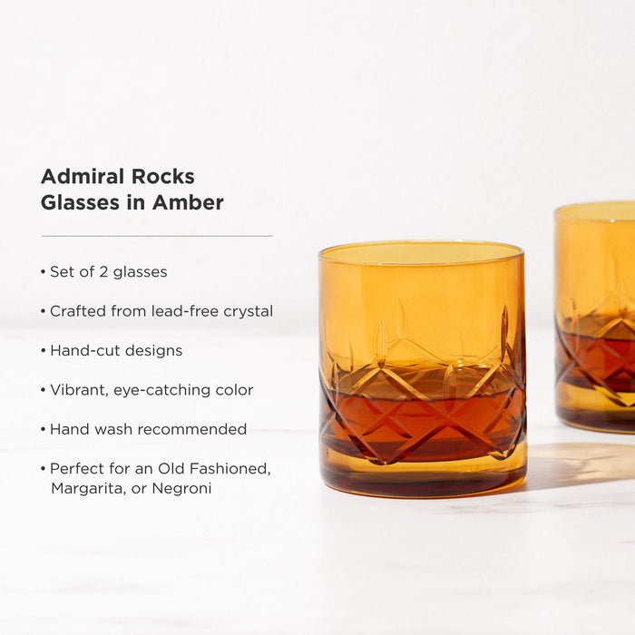 Admiral Crystal Rocks Glasses in Amber Set of 2