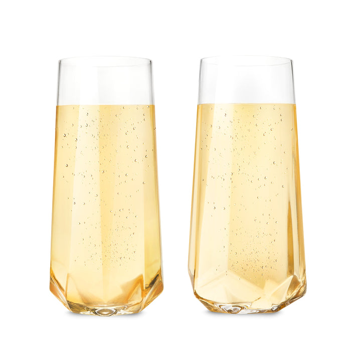 Seneca Faceted Crystal Stemless Champagne Flutes Set of 2