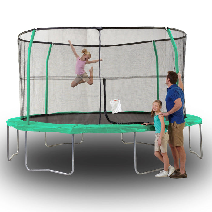 JumpKing JK1418C2 14 Foot Padded Enclosed Round Trampoline with G3 Poles, Green