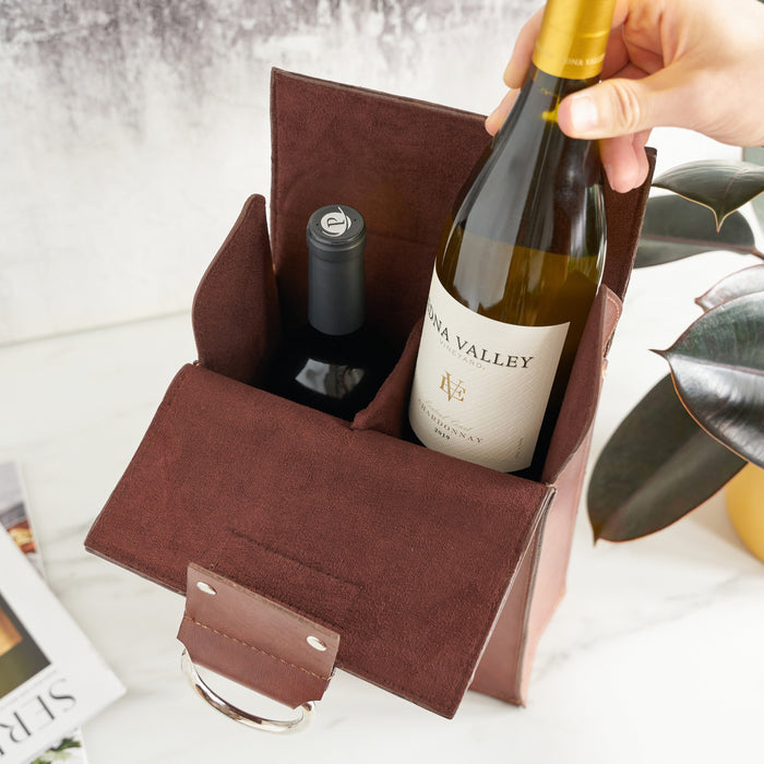 Faux Leather Double-Bottle Wine Tote