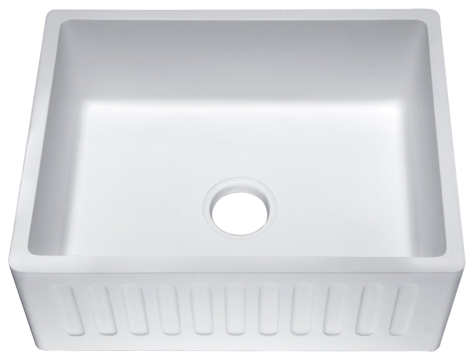 Roine Farmhouse Reversible Apron Front Solid Surface 24 in. Single Basin Kitchen Sink in White