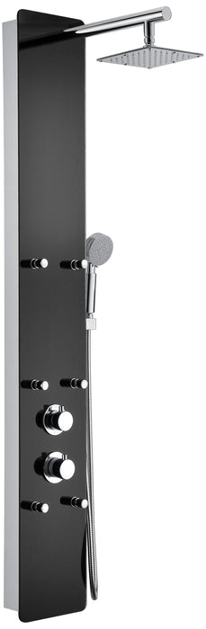 Melody 59 in. 6-Jetted Shower Panel with Heavy Rain Shower and Spray Wand in Black Deco-Glass