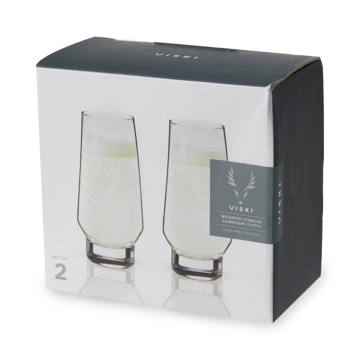 Raye Heavy Base Stemless Crystal Champagne Flutes Set of 2