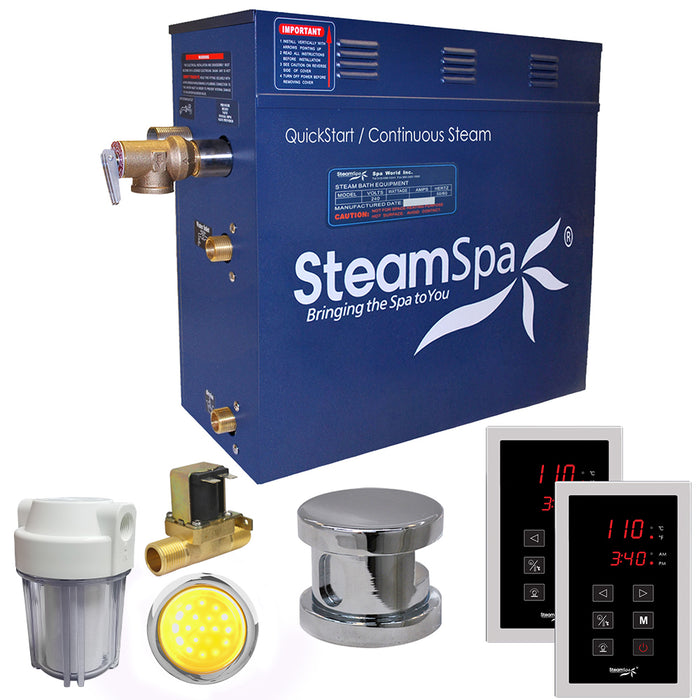 SteamSpa Royal 7.5 KW QuickStart Acu-Steam Bath Generator Package with Built-in Auto Drain in Polished Chrome