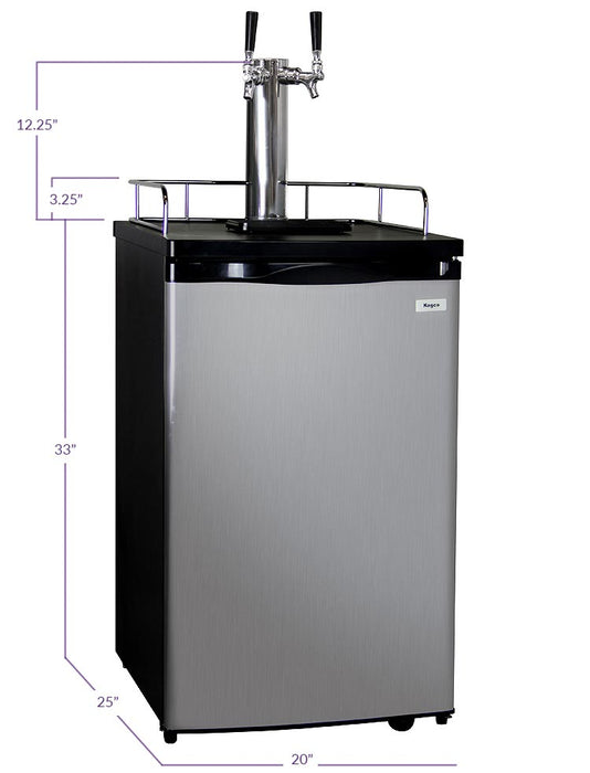 20" Wide Homebrew Dual Tap Stainless Kegerator with Keg