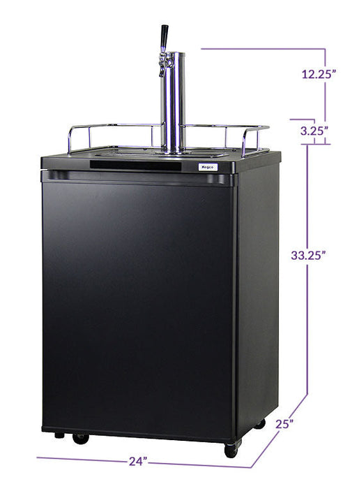 24" Wide Homebrew Single Tap Black Kegerator with Keg