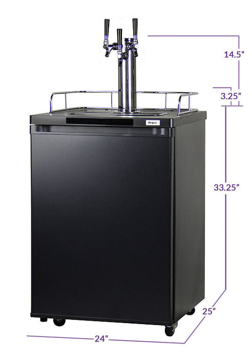 24" Wide Homebrew Triple Tap Black Kegerator with Keg