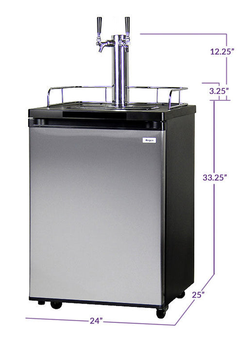 24" Wide Homebrew Dual Tap Stainless Steel Kegerator with Keg