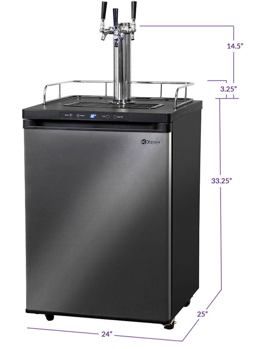 24" Wide Homebrew Triple Tap Black Stainless Steel Digital Kegerator with Keg