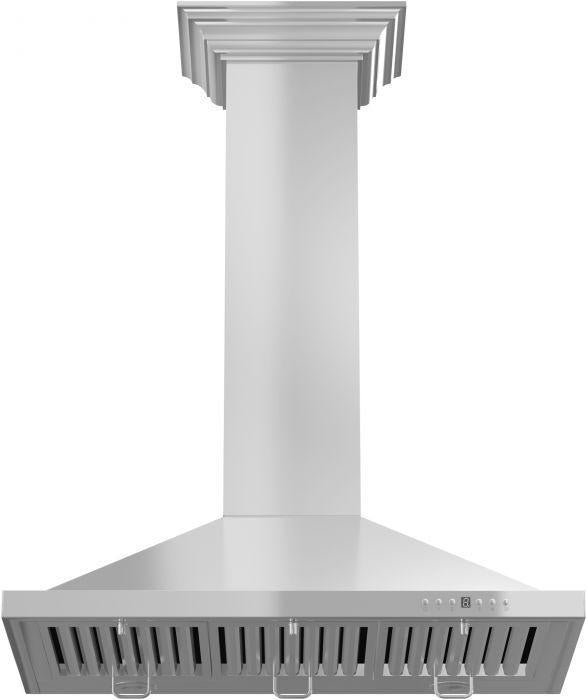 ZLINE 42 in. Convertible Vent Wall Mount Range Hood in Stainless Steel with Crown Molding, KBCRN-42