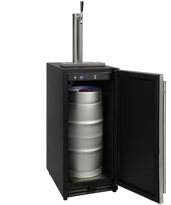 15" Wide Single Tap Stainless Steel Built-In Right Hinge Kegerator