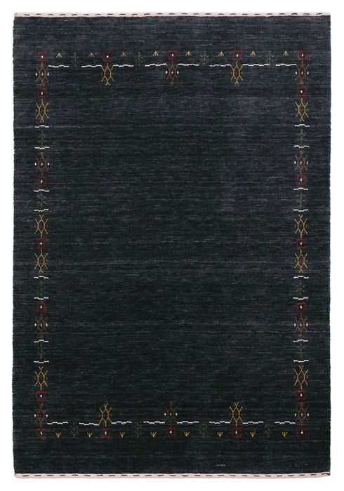 Charcoal Tribal Design Border Hand Loomed Wool Area Rug