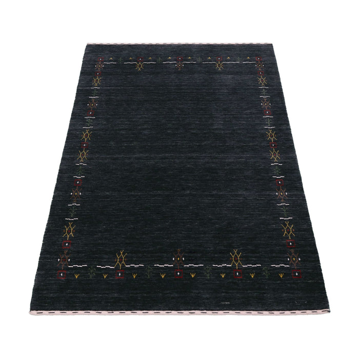 Charcoal Tribal Design Border Hand Loomed Wool Area Rug