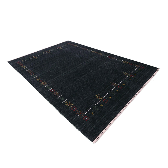 Charcoal Tribal Design Border Hand Loomed Wool Area Rug