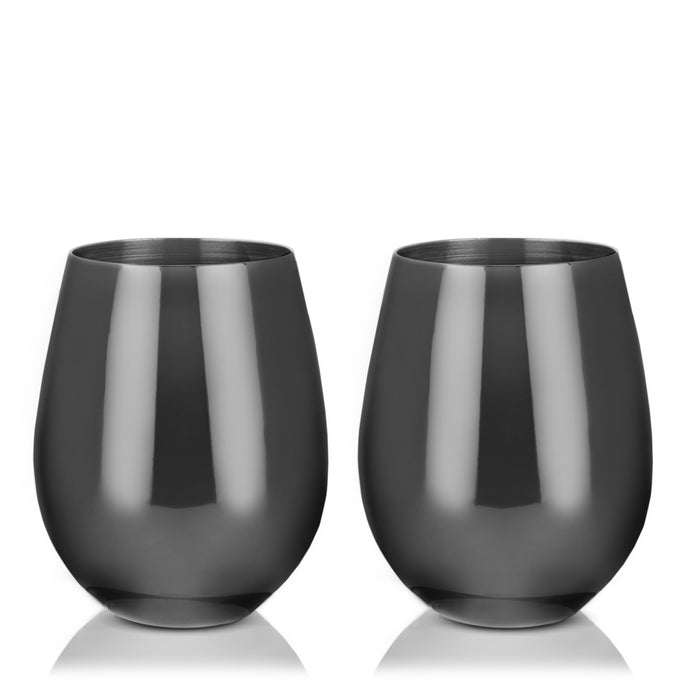 Stainless Steel Stemless Wine Glasses in Gunmetal Set of 2