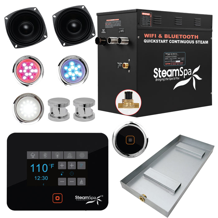 Black Series Wifi and Bluetooth 12kW QuickStart Steam Bath Generator Package in Polished Chrome