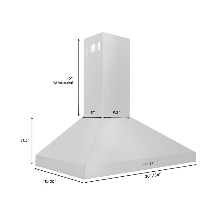 ZLINE 36 in. Convertible Vent Wall Mount Range Hood in Stainless Steel, KL3-36