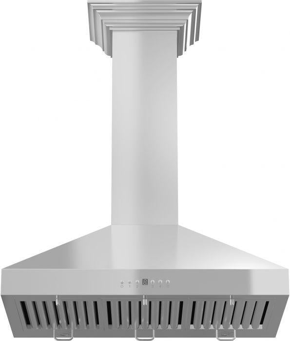 ZLINE 42 in. Convertible Vent Wall Mount Range Hood in Stainless Steel with Crown Molding, KL3CRN-42