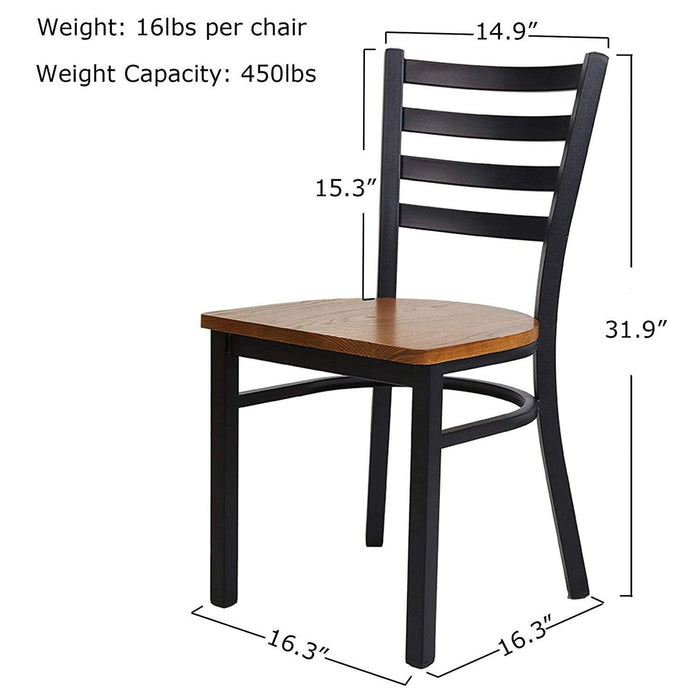 Set of 2 Kitchen Dining Chairs Wood Seat with Metal Legs Fully Assembled, Ladder Back