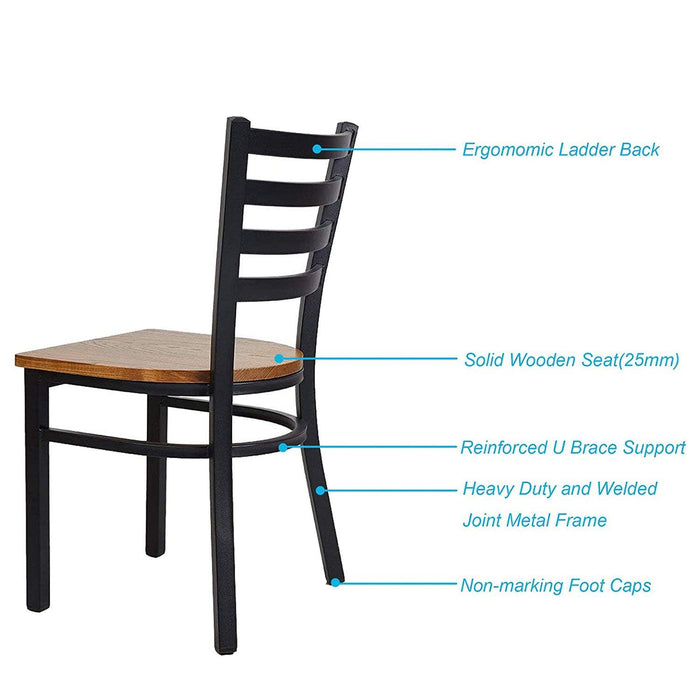 Set of 2 Kitchen Dining Chairs Wood Seat with Metal Legs Fully Assembled, Ladder Back