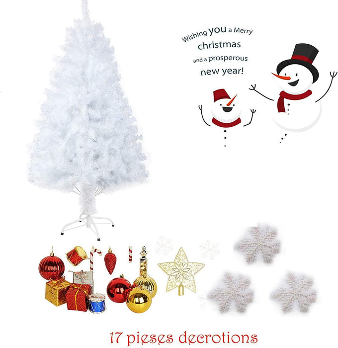 5ft Artificial Christmas Tree Xmas Pine Trees with 450 Branch Tips and Decoration, White