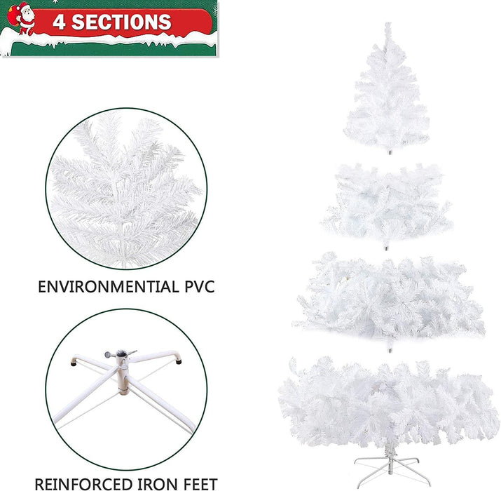 8ft Spruce Hinged Artificial Christmas Tree Premium Xmas Tree w/ 1500 Branch Tips Metal Stand Decoration, White