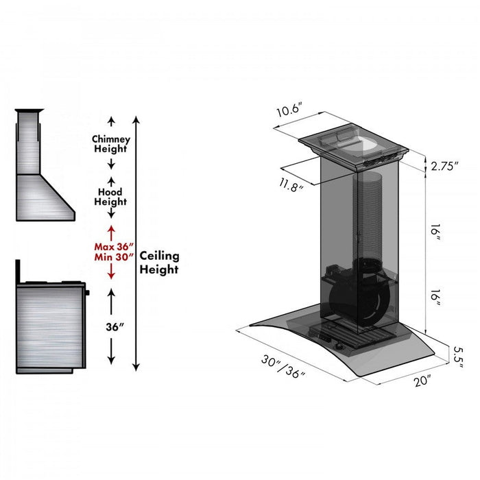 ZLINE 30 in. Stainless Steel Wall Range Hood with Built-in CrownSound® Bluetooth Speakers, KZCRN-BT-30