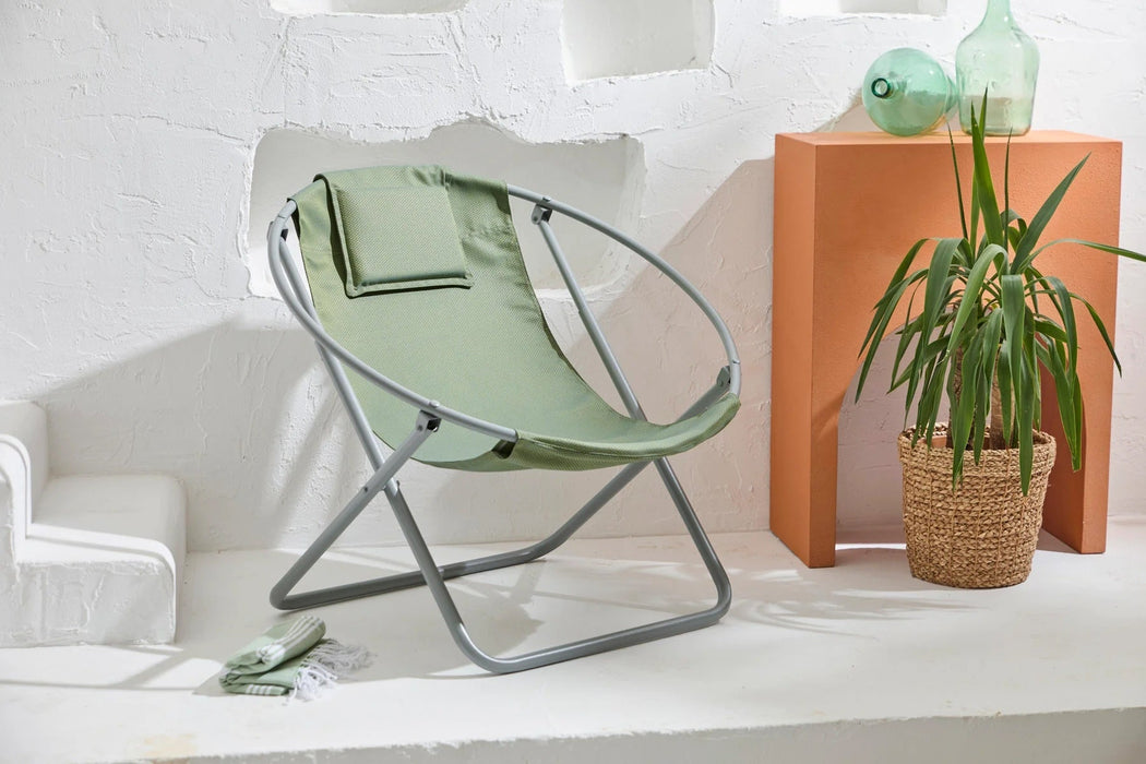 Lare Aurora Green Canvas Folding Chair Gray Metal Frame