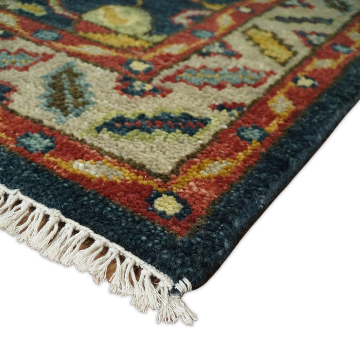 Traditional Large Design Blue, Rust and Gold Hand Knotted Oushak Multi Size wool Area Rug