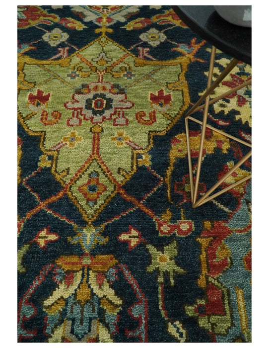 Traditional Large Design Blue, Rust and Gold Hand Knotted Oushak Multi Size wool Area Rug