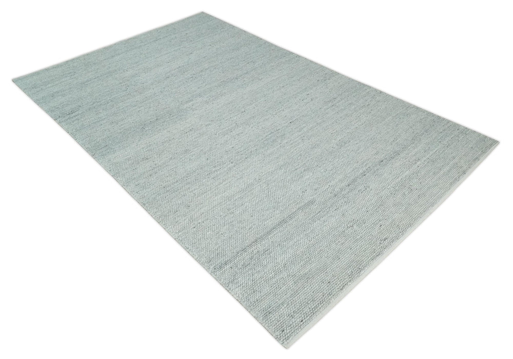 Large 8x13 Modern Contemporary Solid Silver Hand Knotted Wool Area Rug