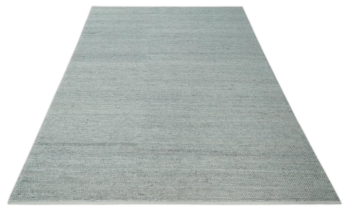 Large 8x13 Modern Contemporary Solid Silver Hand Knotted Wool Area Rug