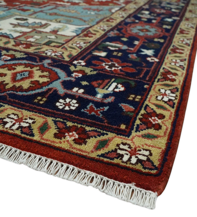 Large 9x12 Rust and Blue Hand Knotted Traditional Wool Rug