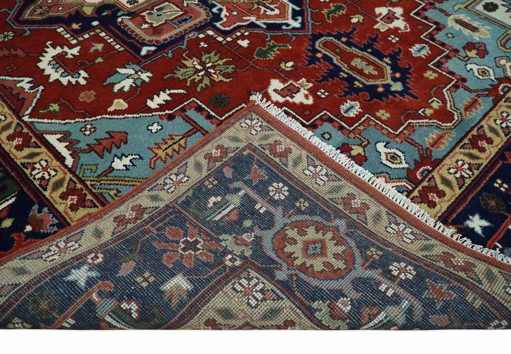 Large 9x12 Rust and Blue Hand Knotted Traditional Wool Rug