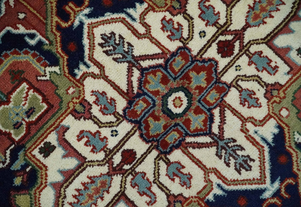 Large 9x12 Rust and Blue Hand Knotted Traditional Wool Rug
